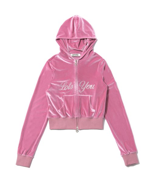 Pink velvet on sale zip up hoodie