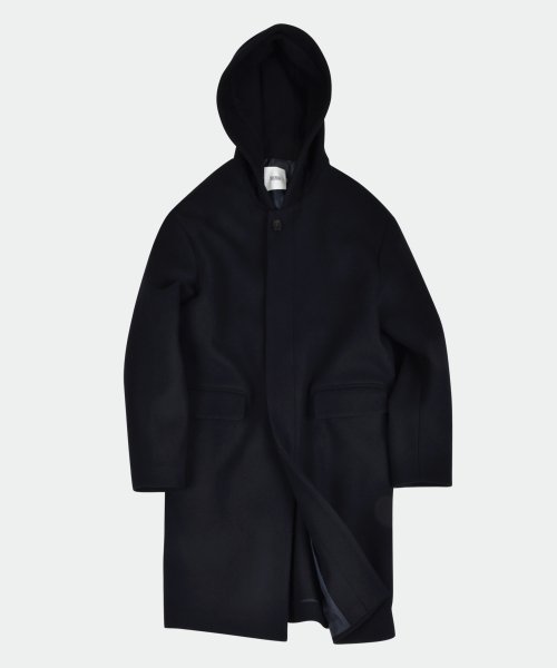 MELTON WOOL HOODED COAT