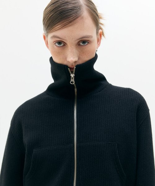 LX APPLIQUE RIBBED ZIP UP(BLACK)