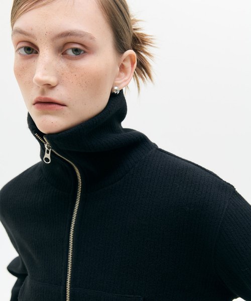LX APPLIQUE RIBBED ZIP UP(BLACK)