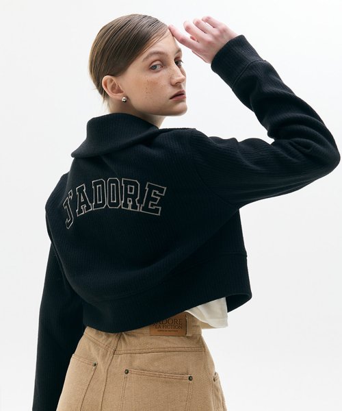 LX APPLIQUE RIBBED ZIP UP(BLACK)