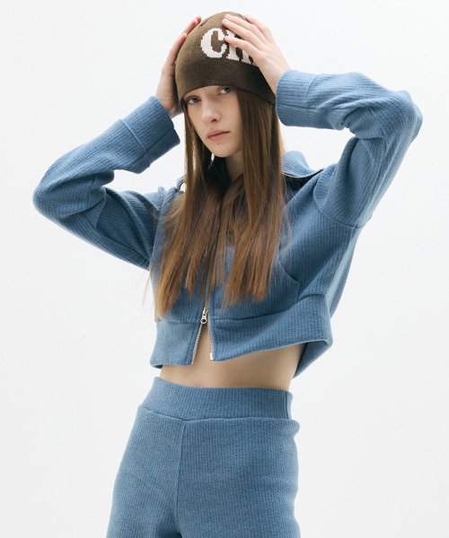 LX APPLIQUE RIBBED ZIP UP(BLUE)