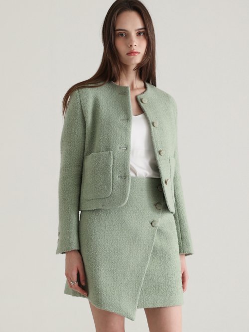 Буклированный твидовый шерстяной жакет (PASTEL GREEN)