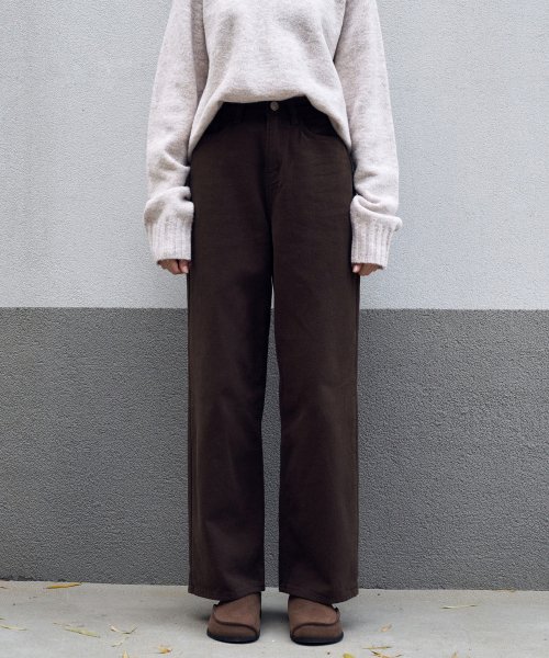 Широкие хлопковые брюки с начесом - Brown