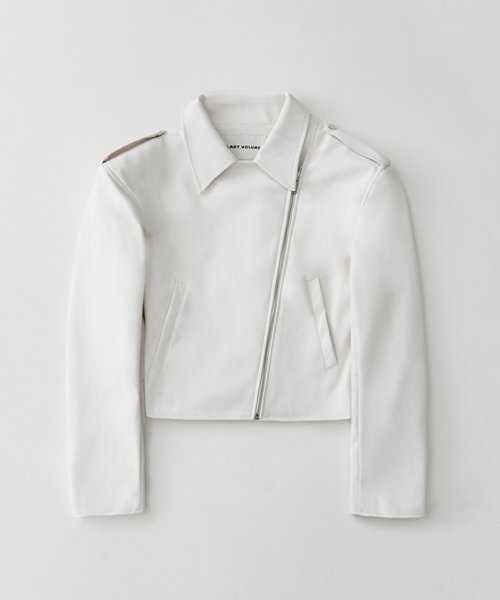 9103 VEGAN кожаный укороченный BIKER JACKET_CREAM
