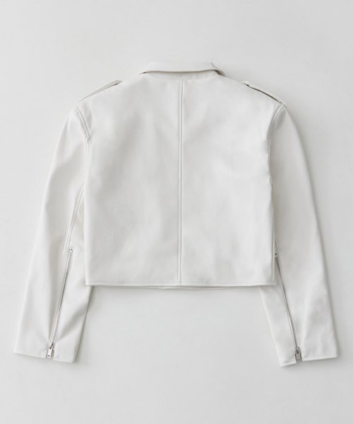 9103 VEGAN кожаный укороченный BIKER JACKET_CREAM