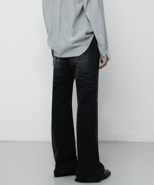 MUSINSA | LMOOD Slash Flare Denim Washed Black