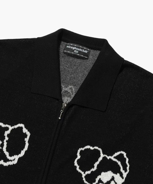 JUGGLING SKELETONS HALF KNIT ZIP UP POLO_BLACK(NG2DSUK681A)