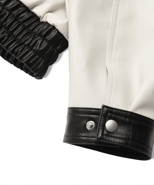 MUSINSA | DOFFJASON Loose Fit Vegan Leather Rapid Two-Tone Jacket