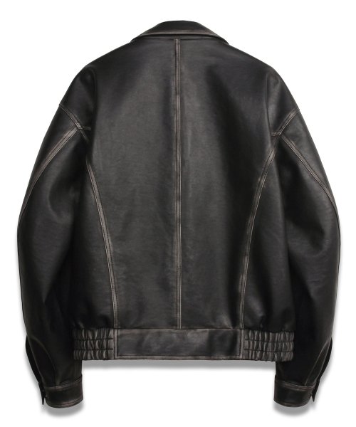 MUSINSA | DOFFJASON Washed Leather Curved Bomber Jacket