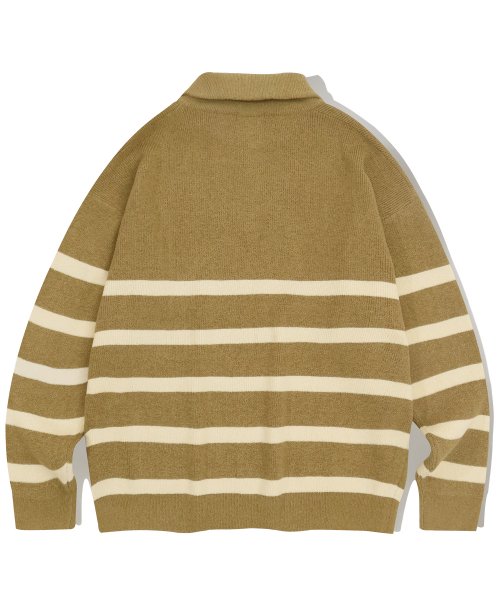 Трикотажная полосатая кофта на молнии - Beige