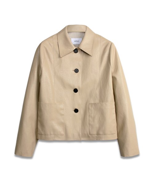 FAUX Leather Two Pocket Jacket in Beige