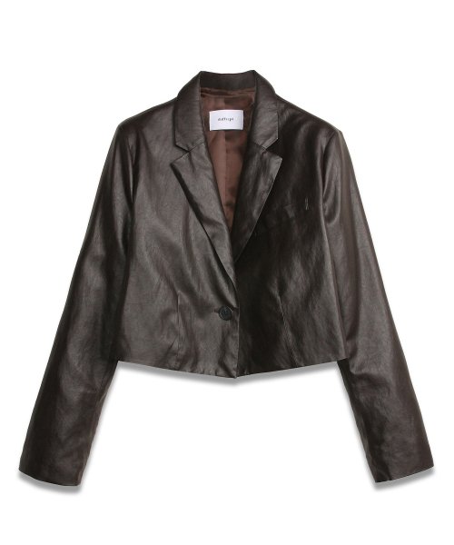 FAUX Leather Crop Blazer in Dark brown