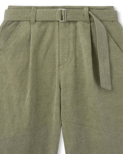 ONE TUCK WASHED BELTED PANTS DUSTY GREEN