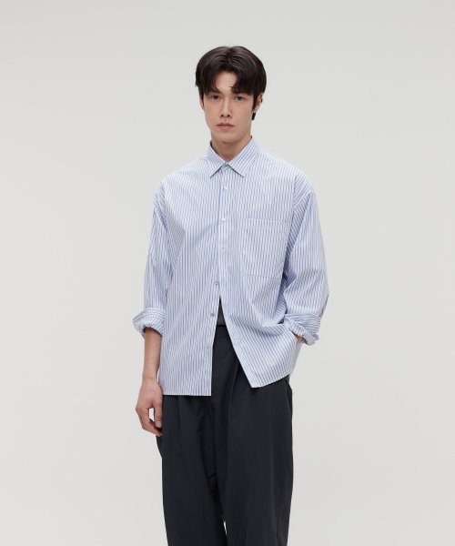 MUSINSA | LEMARD Striped Over Shirt - White