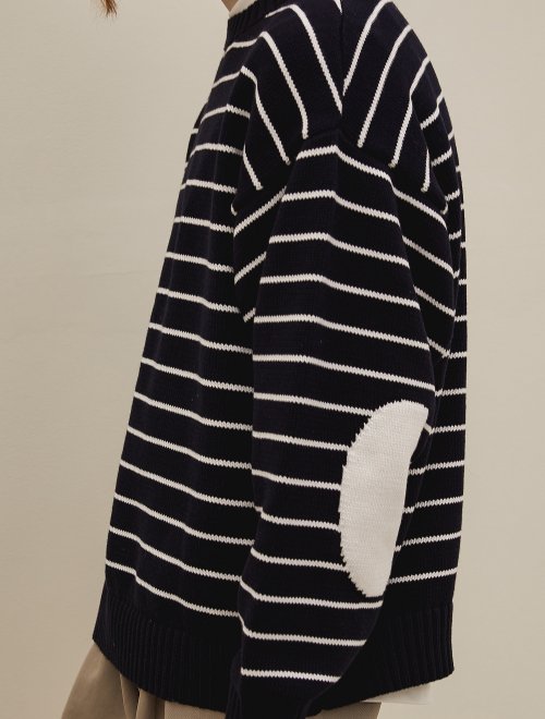 MUSINSA | JUAN HOMME HORIZONTAL STRIPE COTTON SWEATER (DARK NAVY)