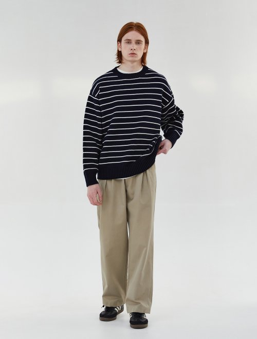 MUSINSA | JUAN HOMME HORIZONTAL STRIPE COTTON SWEATER (DARK NAVY)