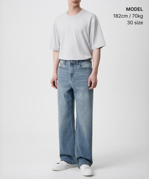 [Cooltandard] Wide Denim Pants [Light Indigo] thumbnail 10