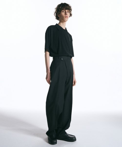 Асимметричные шерстяные брюки с одной складкой Black