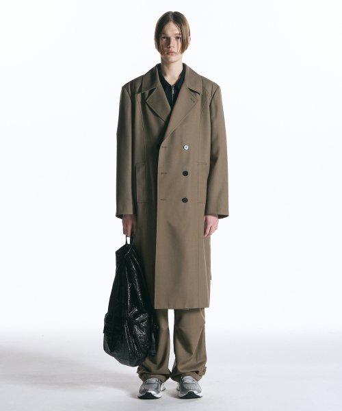 Шерстяной тренч с деталью на спине Grey Brown