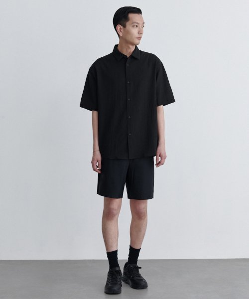 Свободная льняная рубашка с коротким рукавом Relaxed [Black]