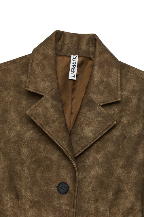 VEGAN LEATHER HALF COAT [BROWN]
