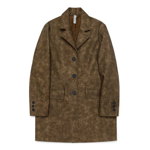 VEGAN LEATHER HALF COAT [BROWN]