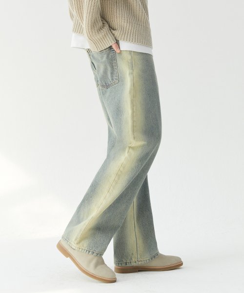 MUSINSA | TRILLION Side Washing Wide Denim Pants (BEIGE BLUE)