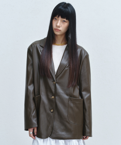 NICOLE SIGNATURE FAUX LEATHER JACKET_BROWN