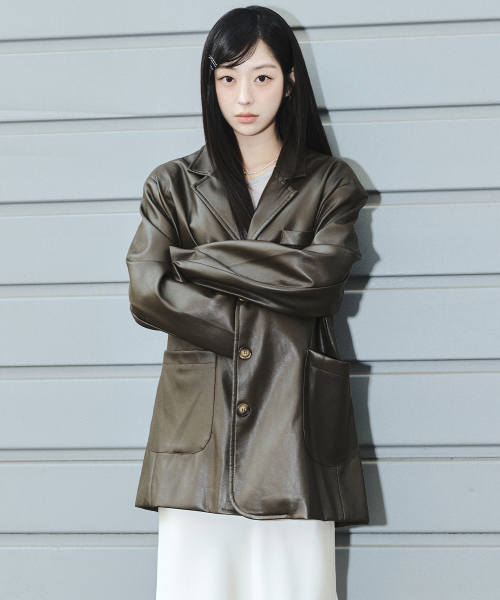 NICOLE SIGNATURE FAUX LEATHER JACKET_BROWN