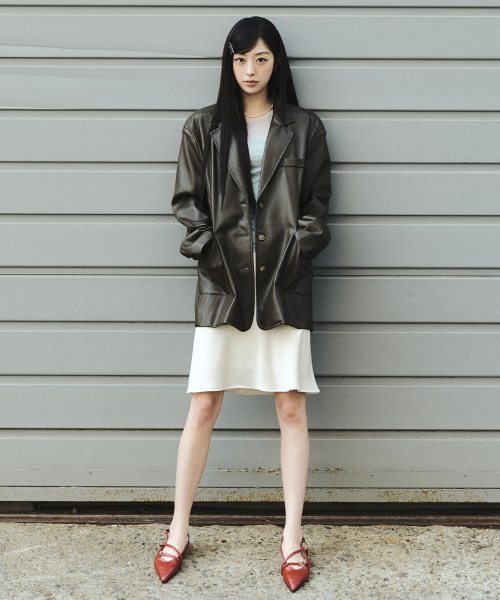 NICOLE SIGNATURE FAUX LEATHER JACKET_BROWN