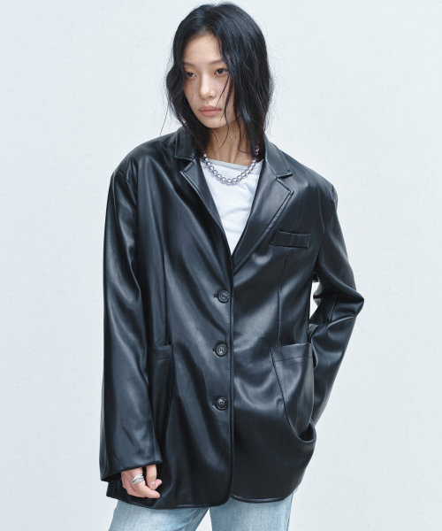 NICOLE SIGNATURE FAUX LEATHER JACKET_BLACK