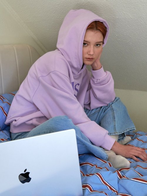 Lossy Signature Printing Hoodie Purple