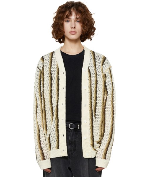 STRIPE BUTTON CARDIGAN [LEMON]