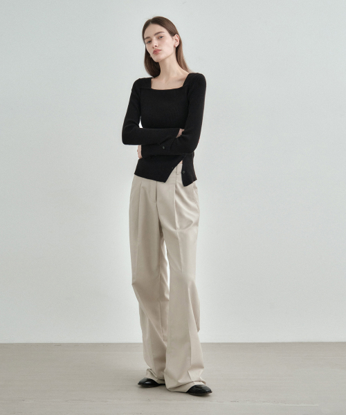 Широкие брюки со складкой Beige MDPT025BEIGE