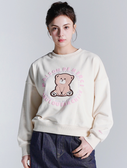 Женский укороченный свитшот 3D Little Bear Friends Cream (FCD1TS202W)