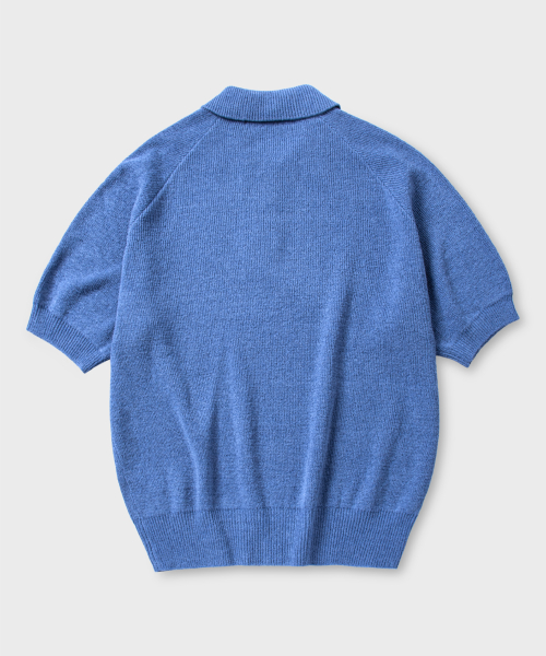 Трикотажное поло реглан с коротким рукавом MELANGE BLUE