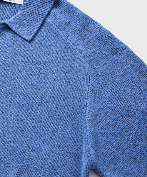 Трикотажное поло реглан с коротким рукавом MELANGE BLUE