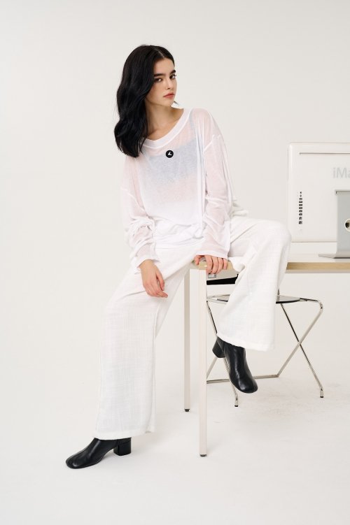 TWEED 2LINE TAPE PANTS_WHITE