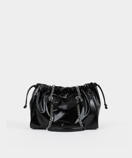 MUSINSA | BADGIGI Chain Square Trowstring Bag Black