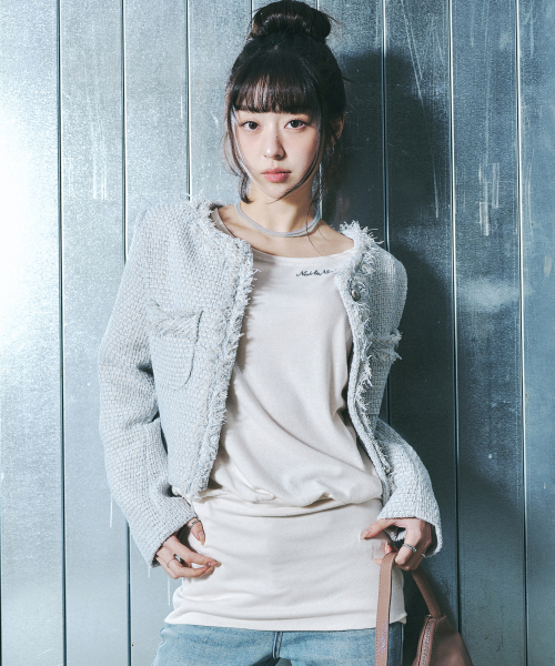 CHARLOTTE CROP TWEED куртка_SKY синий
