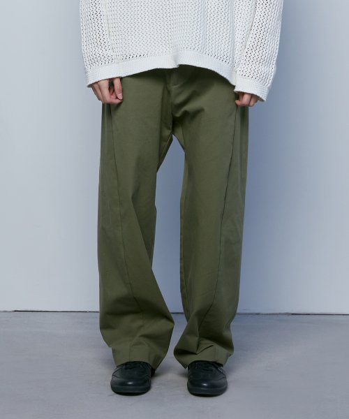 Широкие хлопковые брюки со швами KHAKI