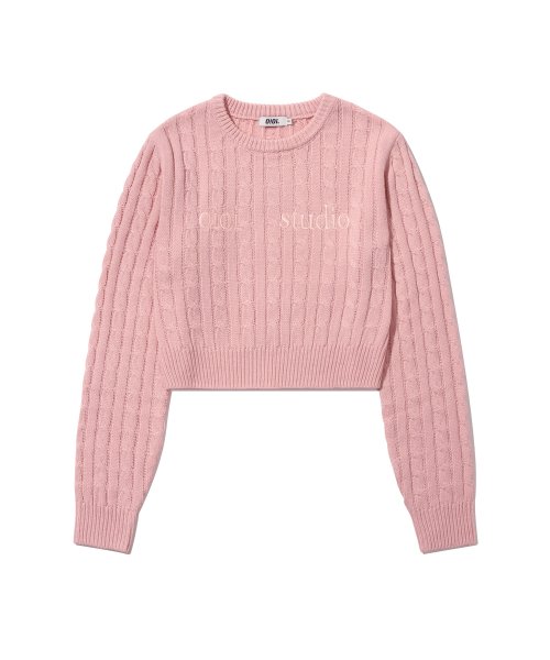 Укороченный кабельный трикотаж с логотипом_Light Pink