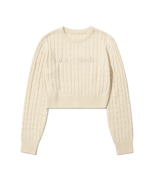 Укороченный кабельный knit с логотипом_Cream