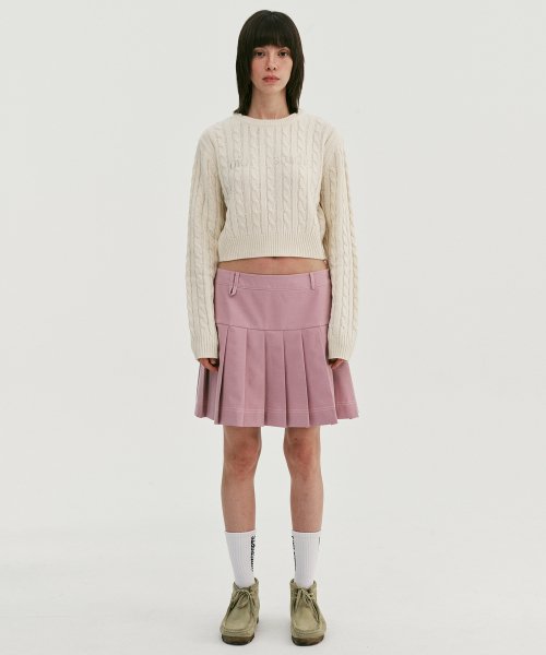 Укороченный кабельный knit с логотипом_Cream