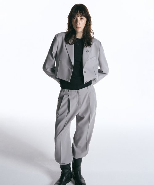 Широкие шерстяные брюки с двумя складками LIGHT GREY