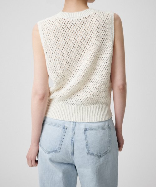 Women's Linen Blend Crochet Sleeveless Top [Ivory] thumbnail 2