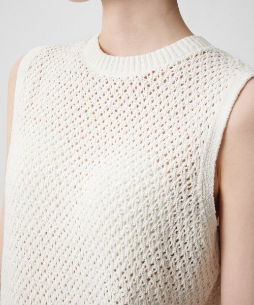 Women's Linen Blend Crochet Sleeveless Top [Ivory] thumbnail 3