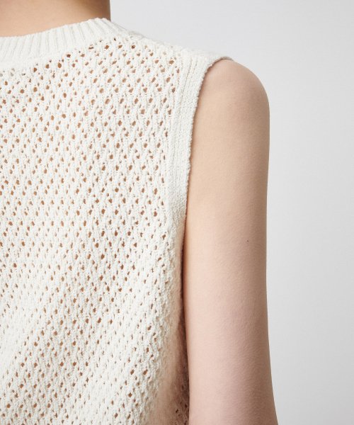 Women's Linen Blend Crochet Sleeveless Top [Ivory] thumbnail 5