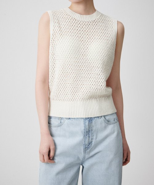 Women's Linen Blend Crochet Sleeveless Top [Ivory] thumbnail 9